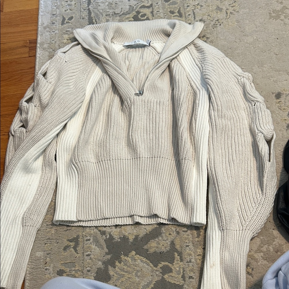 IRO Cream Knit Sweater with Zip Collar